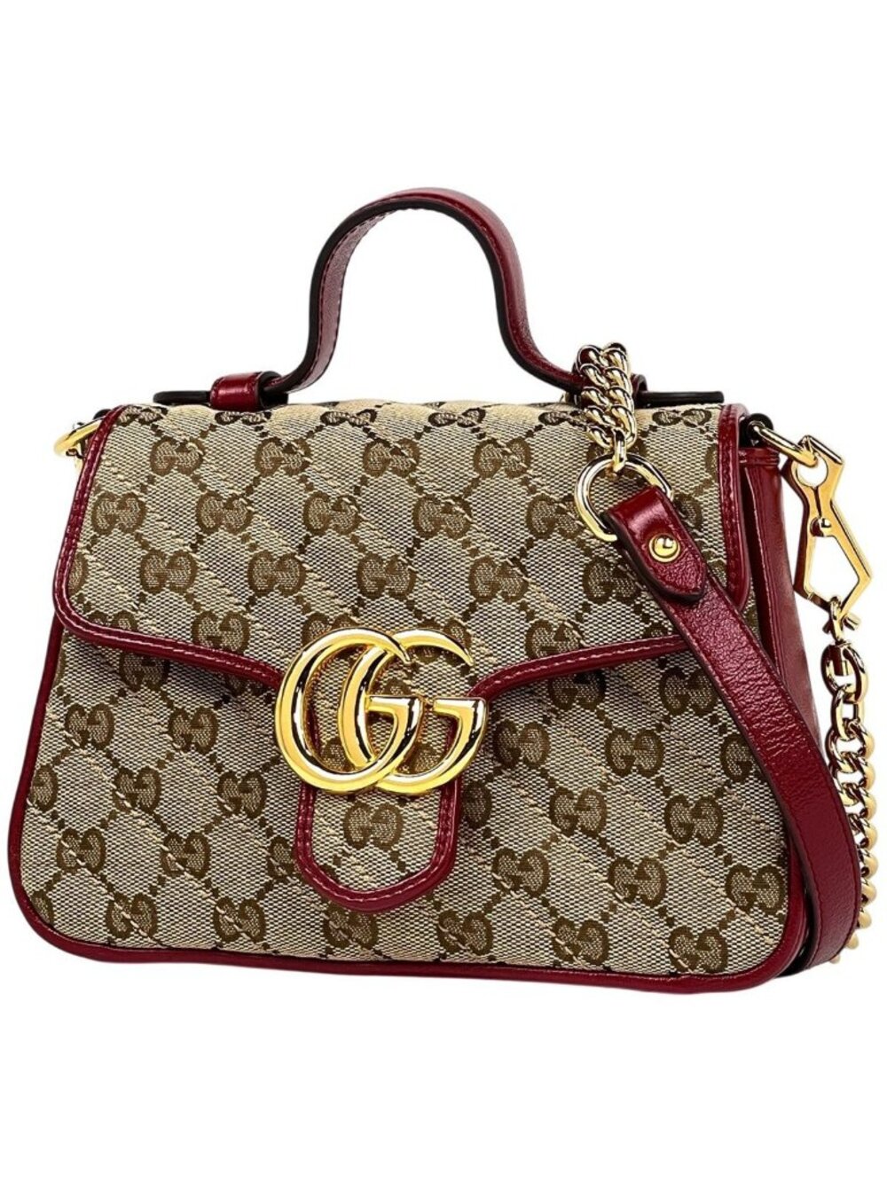 Gucci GG Marmont 2-Way Chain Shoulder Bag Double Canvas Red Beige